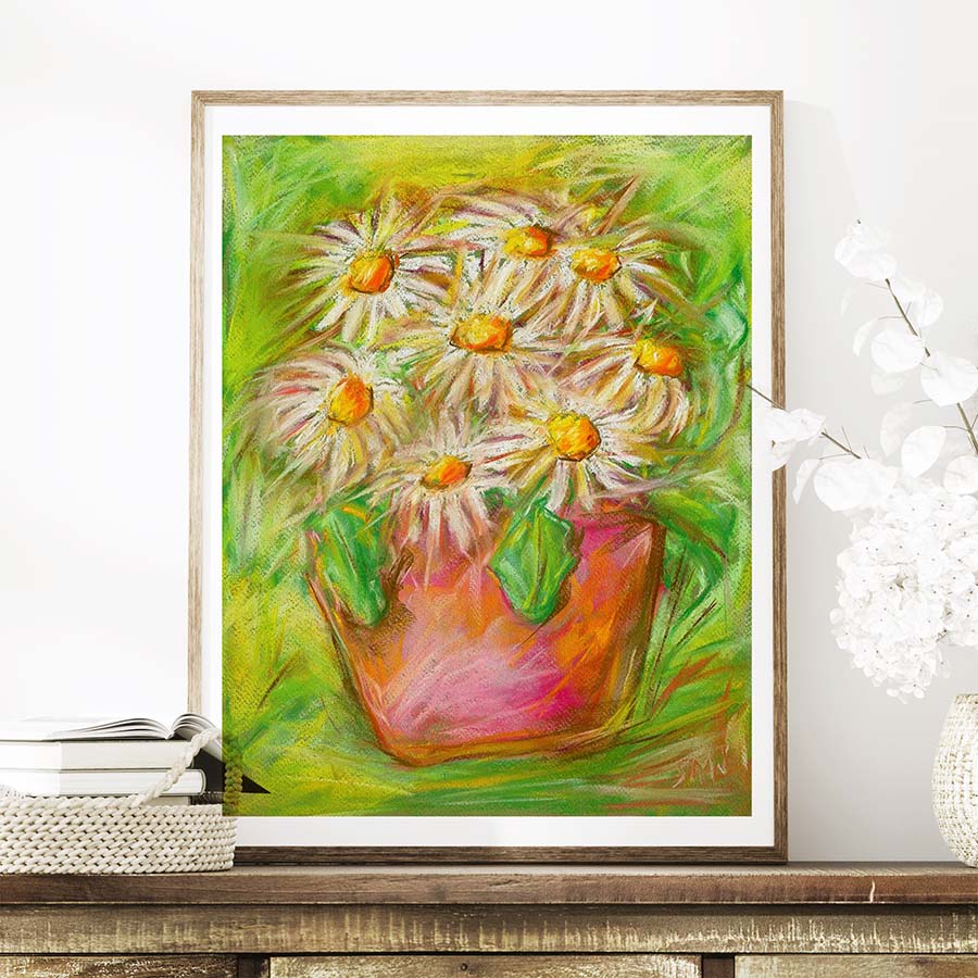 LIVELY WHITE DAISIES floral art print