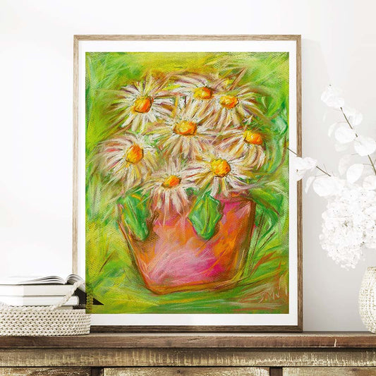 LIVELY WHITE DAISIES floral art print