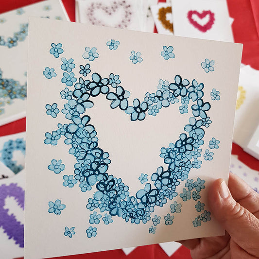 BLUE FLORAL HEART floral art print