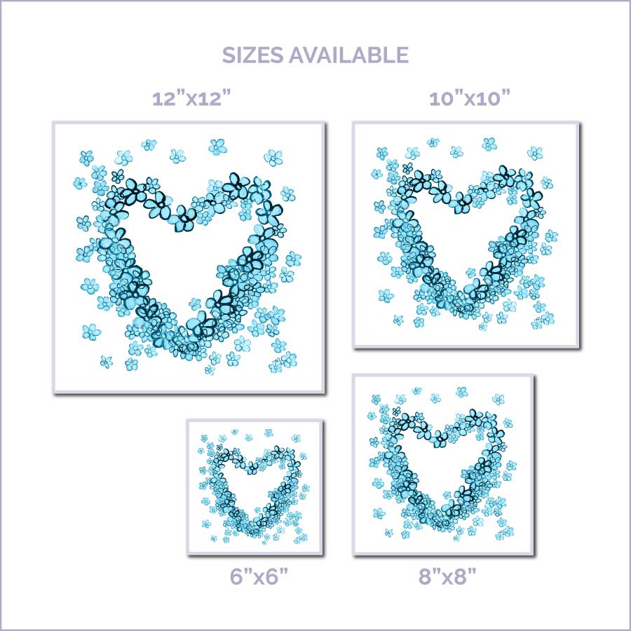 BLUE FLORAL HEART floral art print