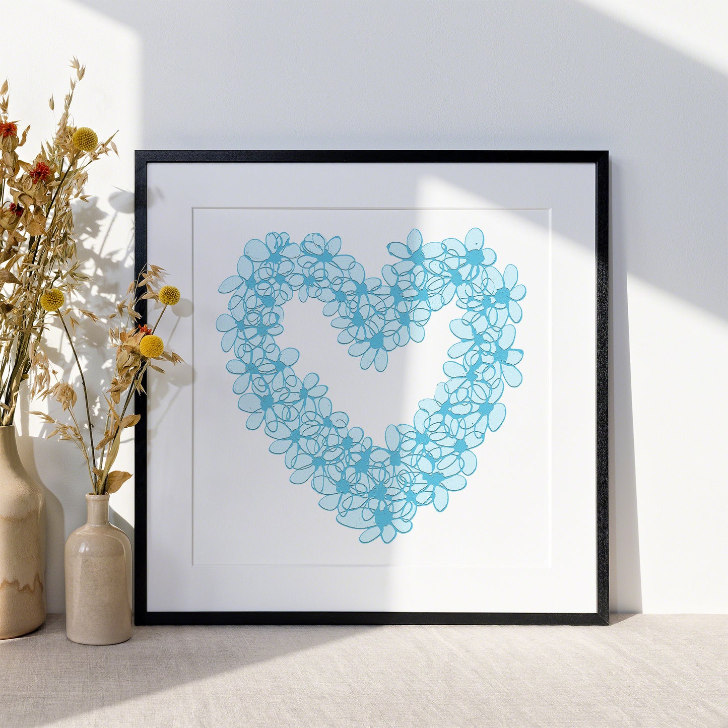 BLUE PASTEL HEART floral art print