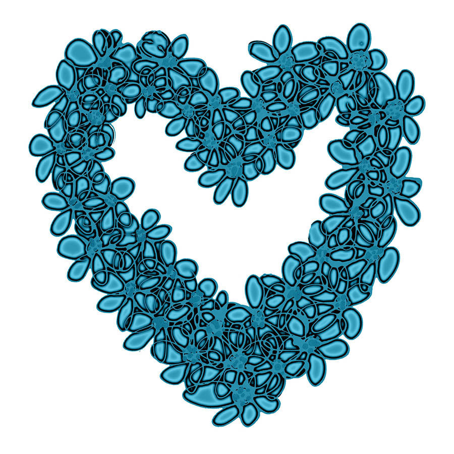 BLUE SEAGLASS HEART floral art print