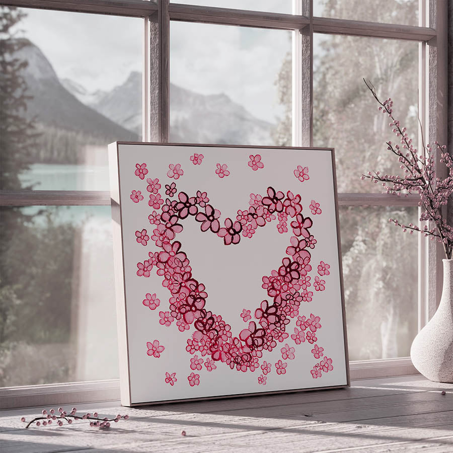 PINK FLORAL HEART floral art print
