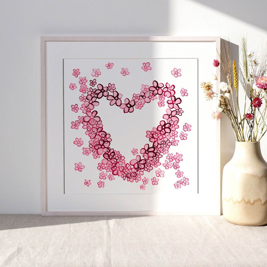 PINK FLORAL HEART floral art print