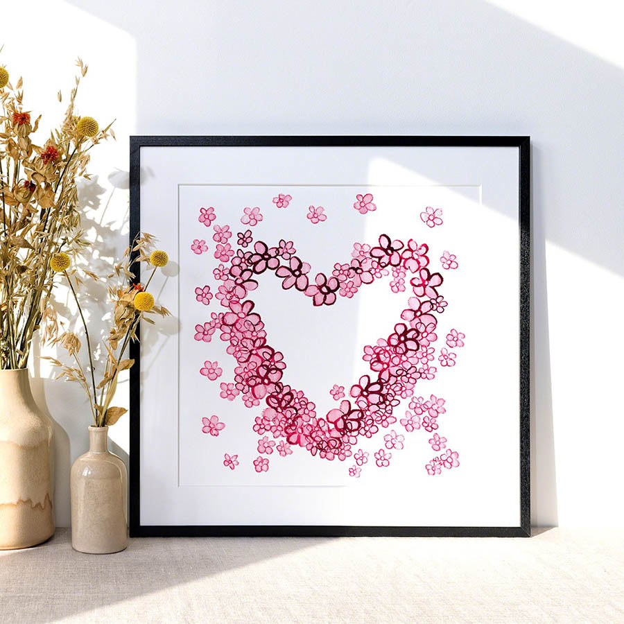 PINK FLORAL HEART floral art print