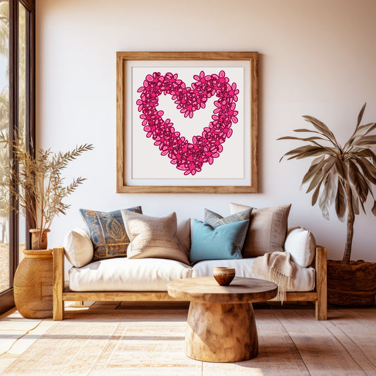 PINK SEAGLASS HEART floral art print