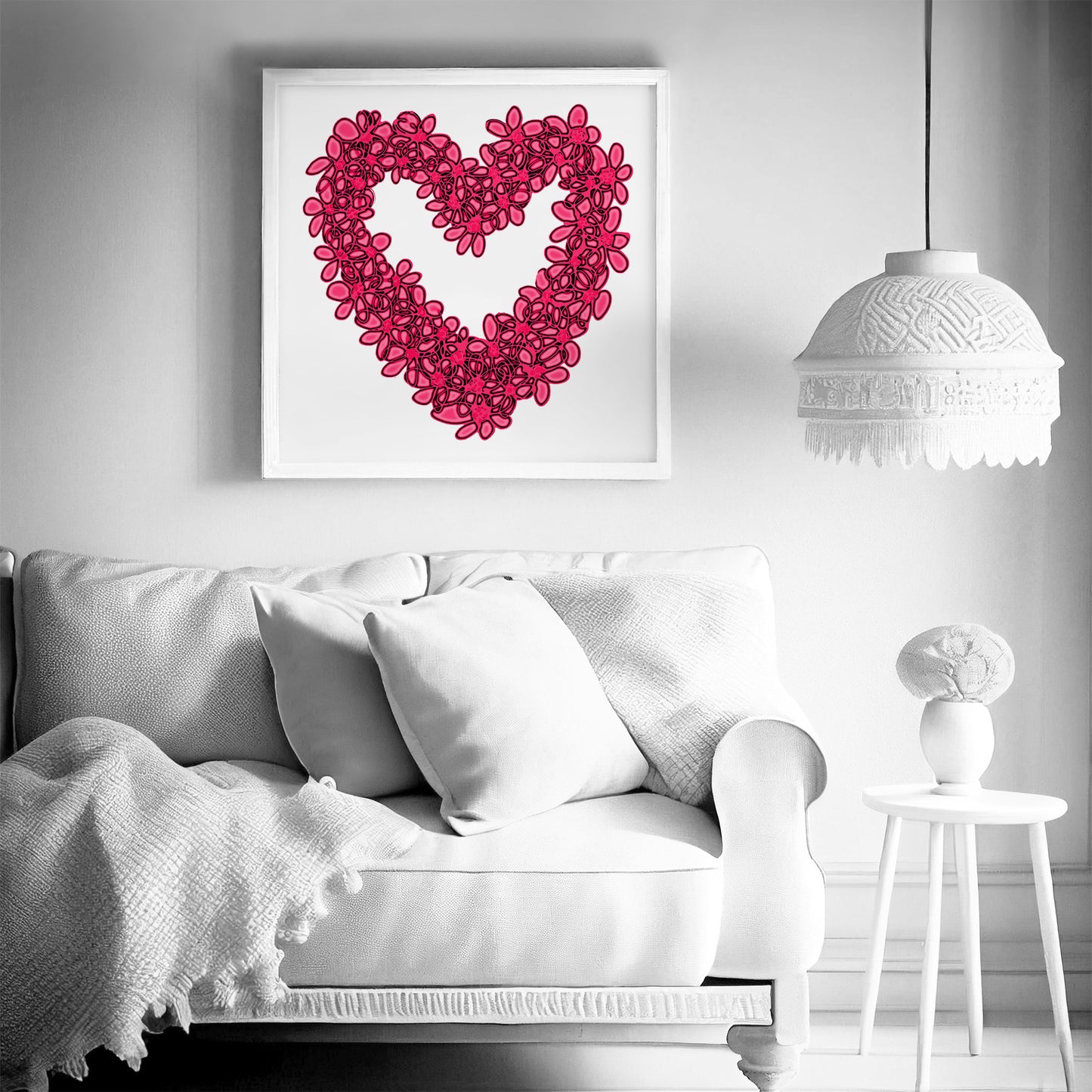 PINK SEAGLASS HEART floral art print