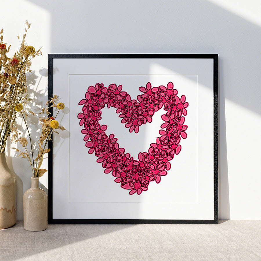 PINK SEAGLASS HEART floral art print