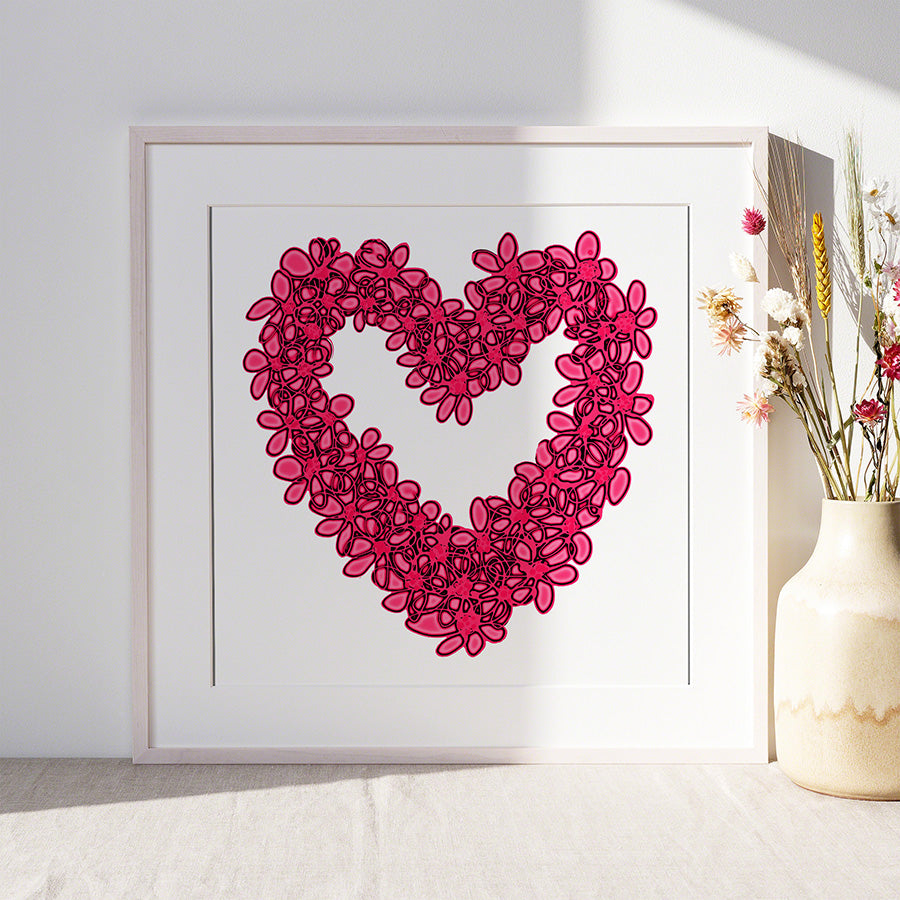 PINK SEAGLASS HEART floral art print