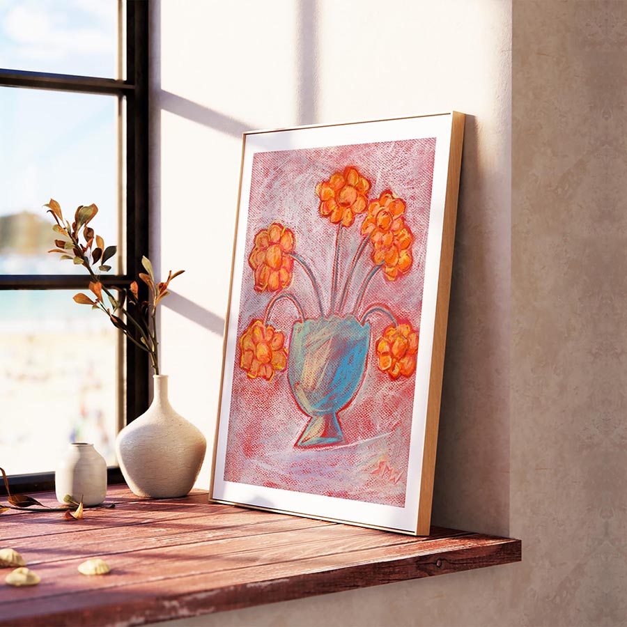 FUN FLOWERS IN A LUSTROUS VASE floral art print