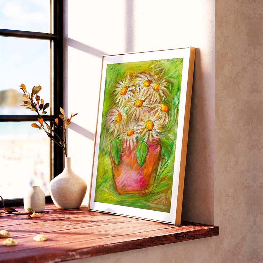 LIVELY WHITE DAISIES floral art print