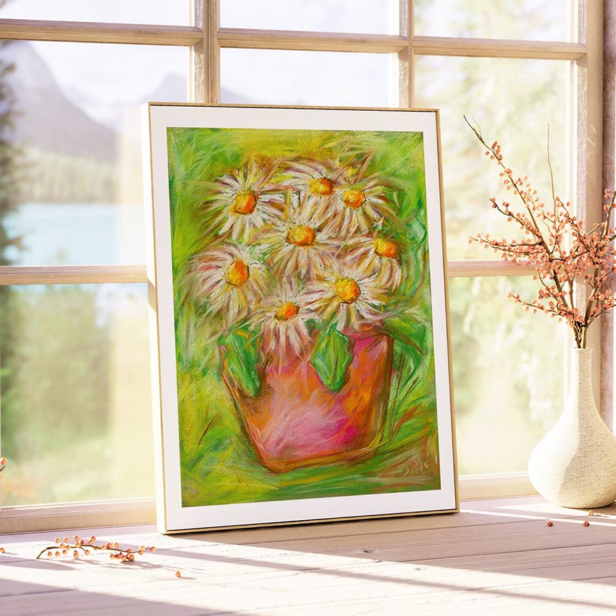 LIVELY WHITE DAISIES floral art print