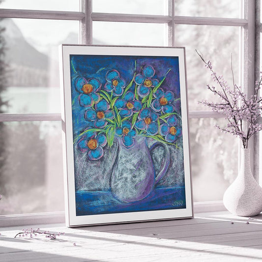 NIGHT FLOWERS IN A SILVER JUG floral art print