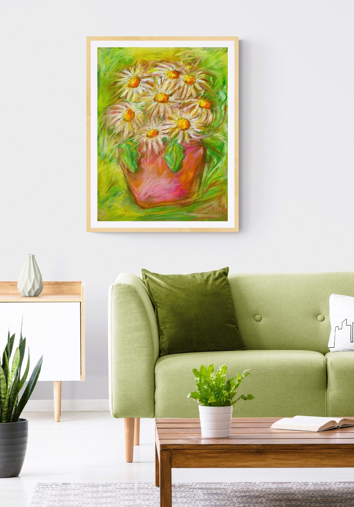 LIVELY WHITE DAISIES floral art print