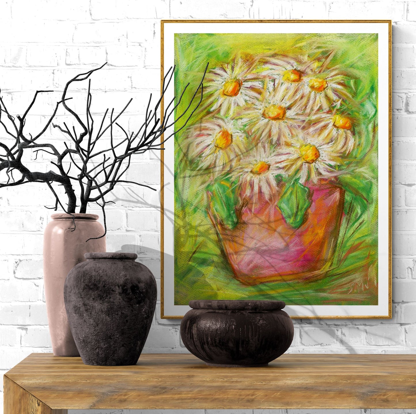 LIVELY WHITE DAISIES floral art print
