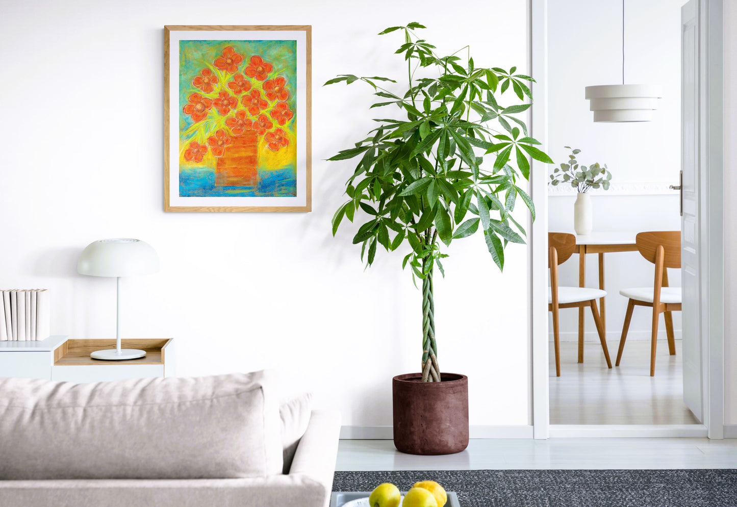 ORANGE FLOWERS IN A STRAIGHT VASE floral art print