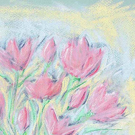 DELICATE PINK FLOWERS IN A BLUE GLASS JUG floral art print