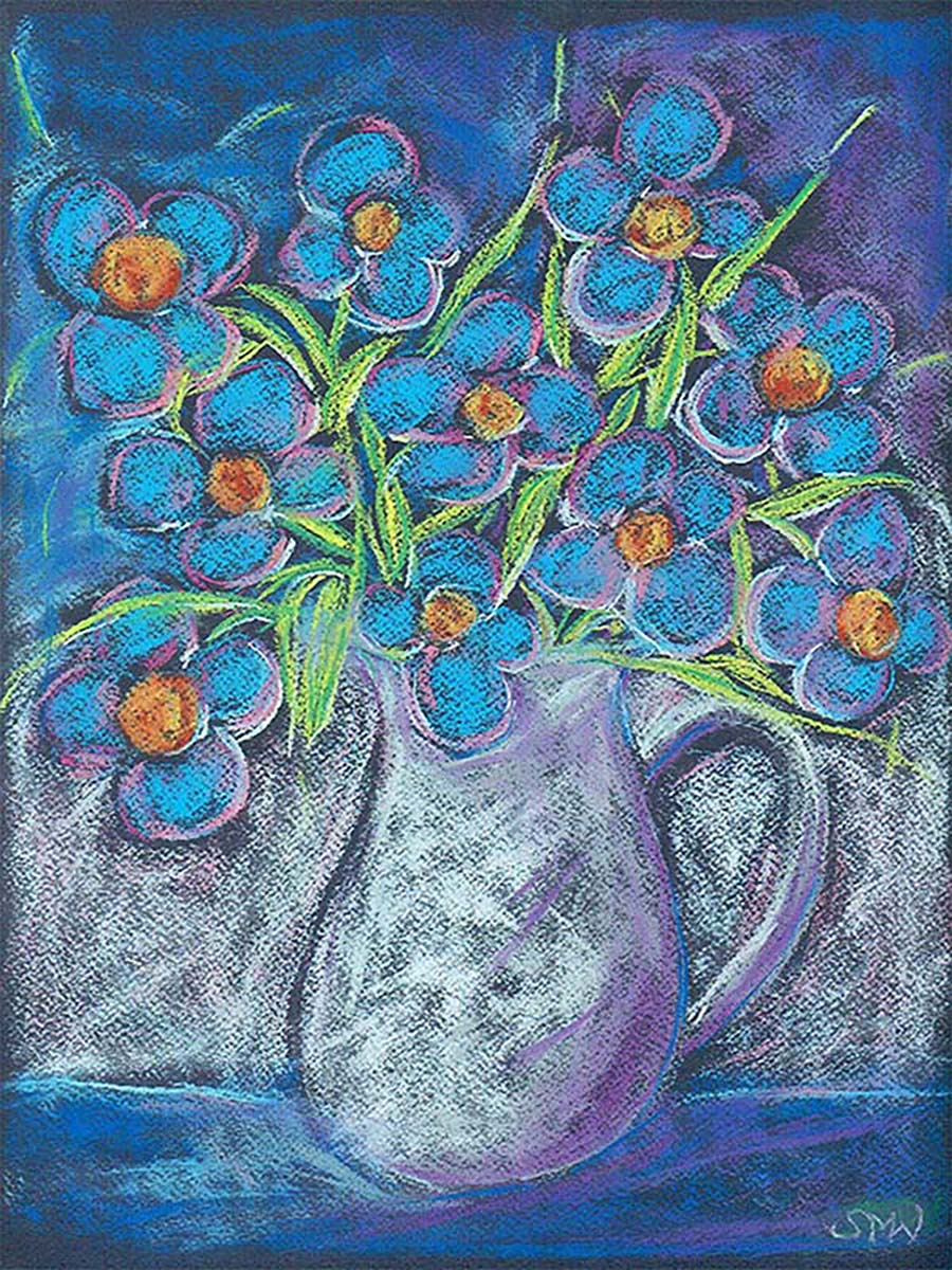 NIGHT FLOWERS IN A SILVER JUG floral art print
