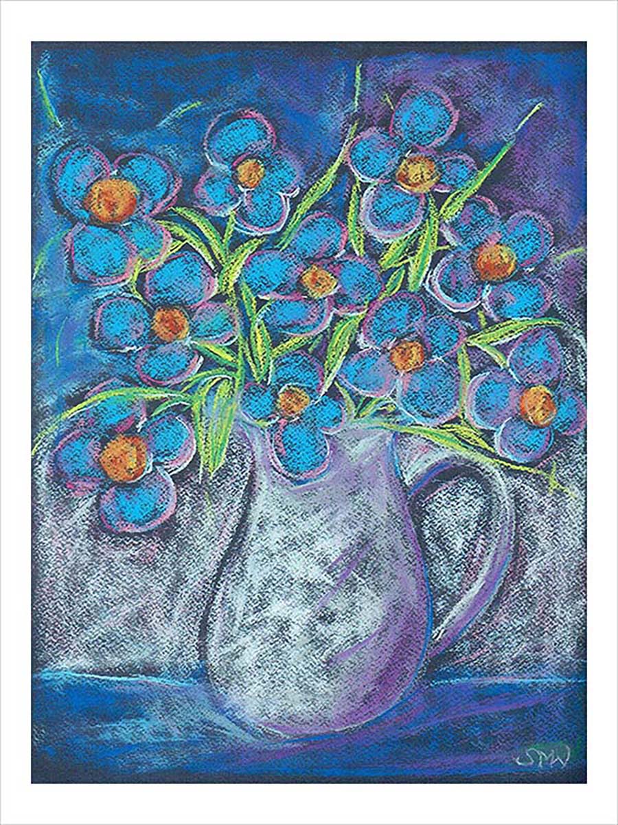 NIGHT FLOWERS IN A SILVER JUG floral art print