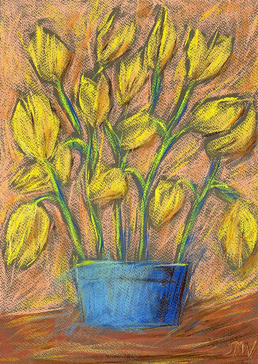 EXOTIC FLOWERS IN A BLUE POT floral art print