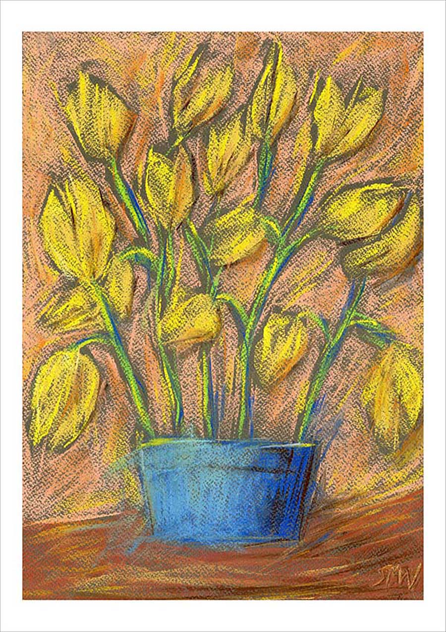 EXOTIC FLOWERS IN A BLUE POT floral art print