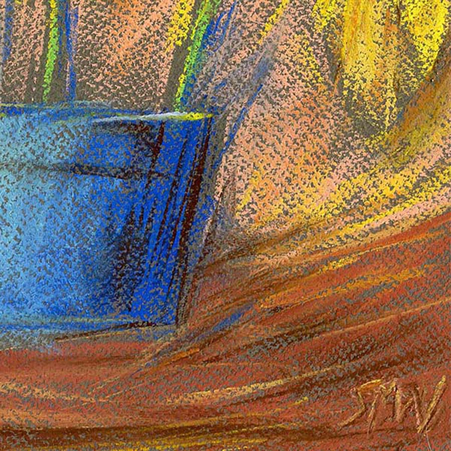 EXOTIC FLOWERS IN A BLUE POT floral art print