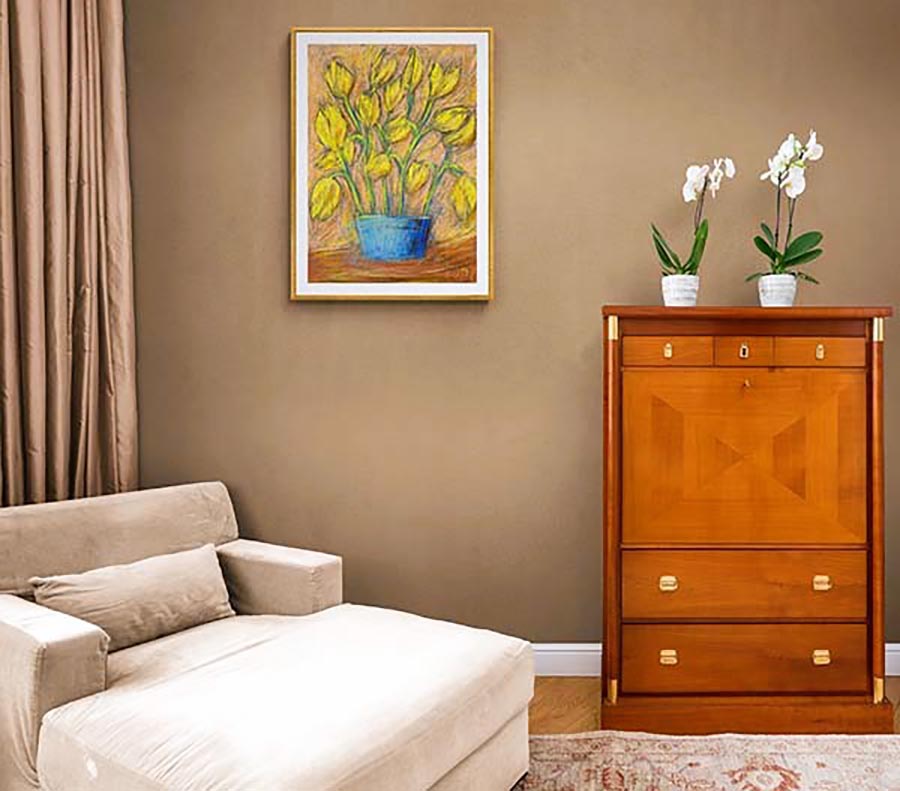 EXOTIC FLOWERS IN A BLUE POT floral art print