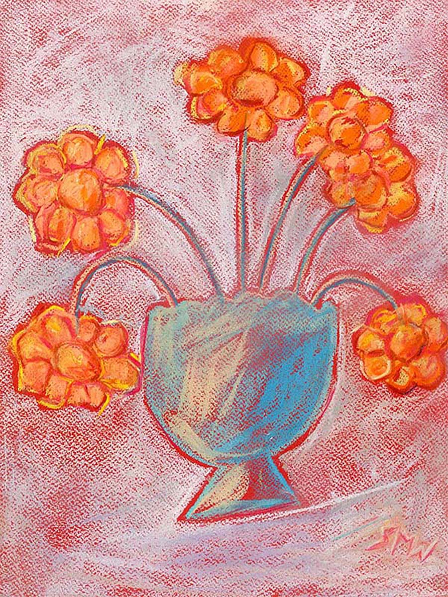 FUN FLOWERS IN A LUSTROUS VASE floral art print
