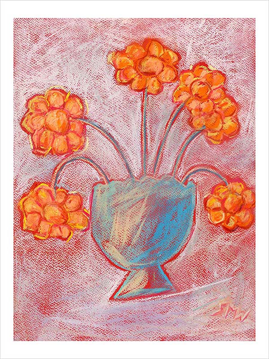 FUN FLOWERS IN A LUSTROUS VASE floral art print