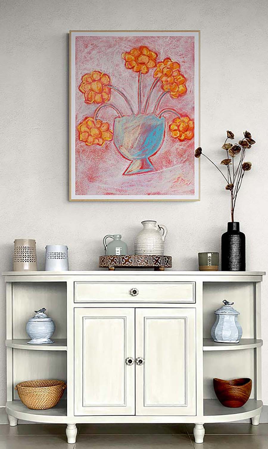 FUN FLOWERS IN A LUSTROUS VASE floral art print