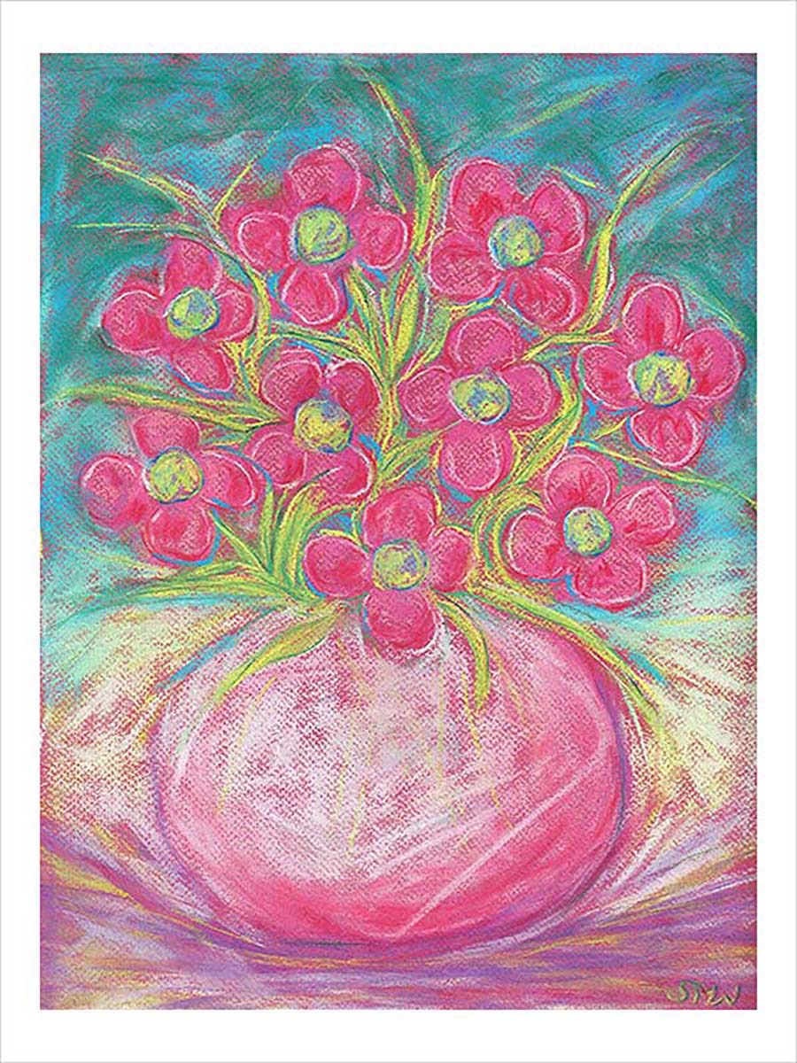 PINK FLOWERS IN A ROUND BOWL floral art print