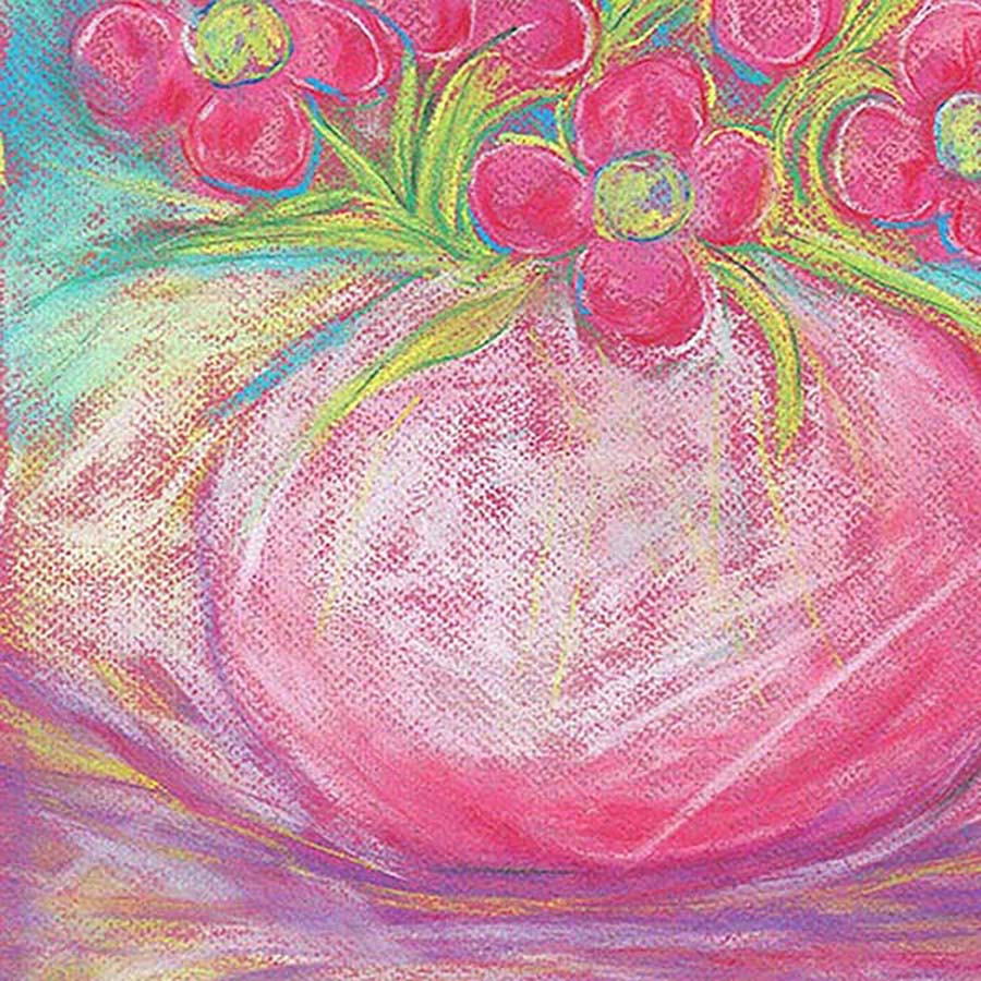 PINK FLOWERS IN A ROUND BOWL floral art print