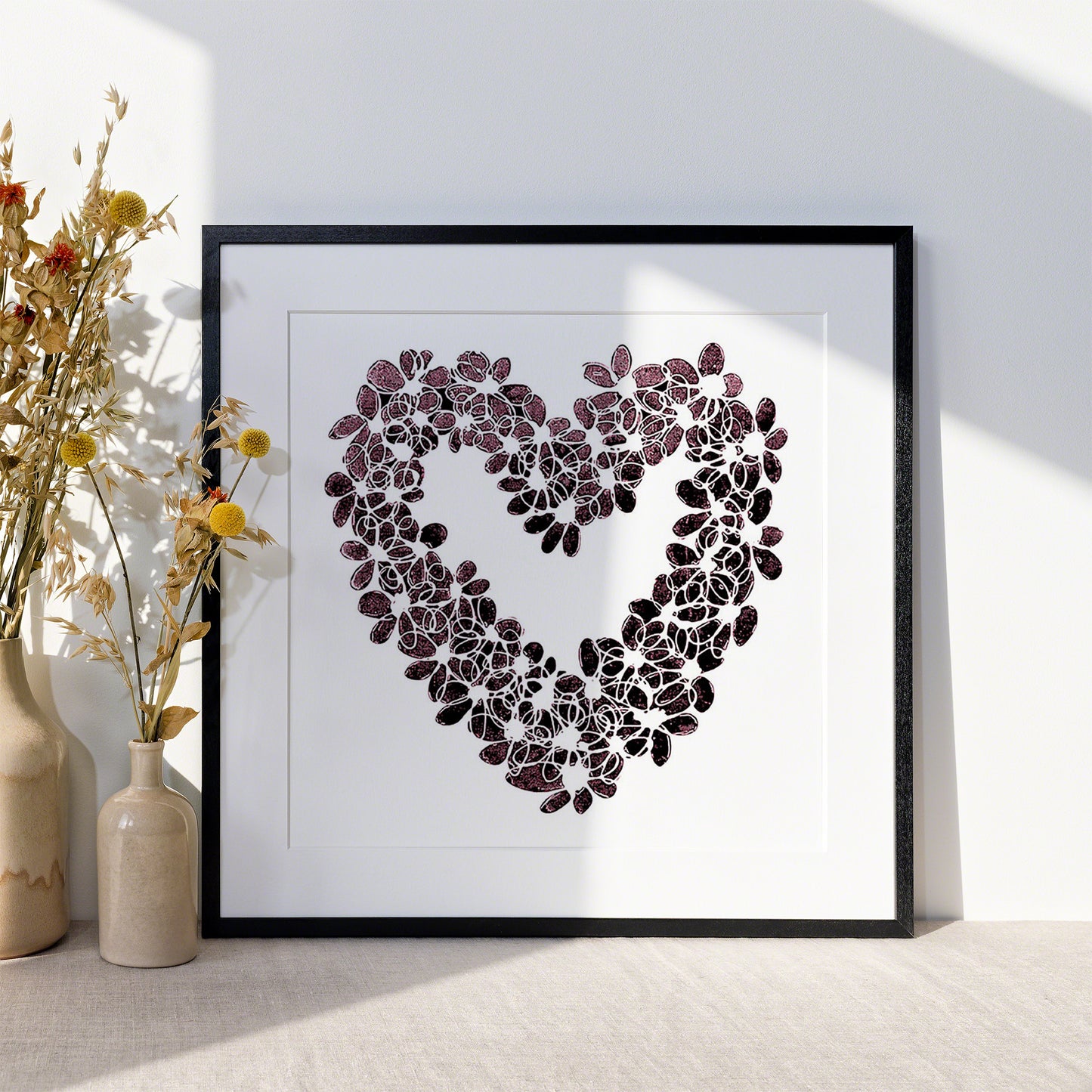 INKY PINK HEART floral art print