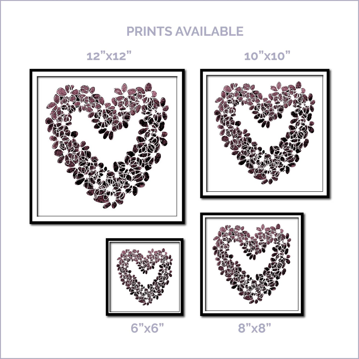 INKY PINK HEART floral art print