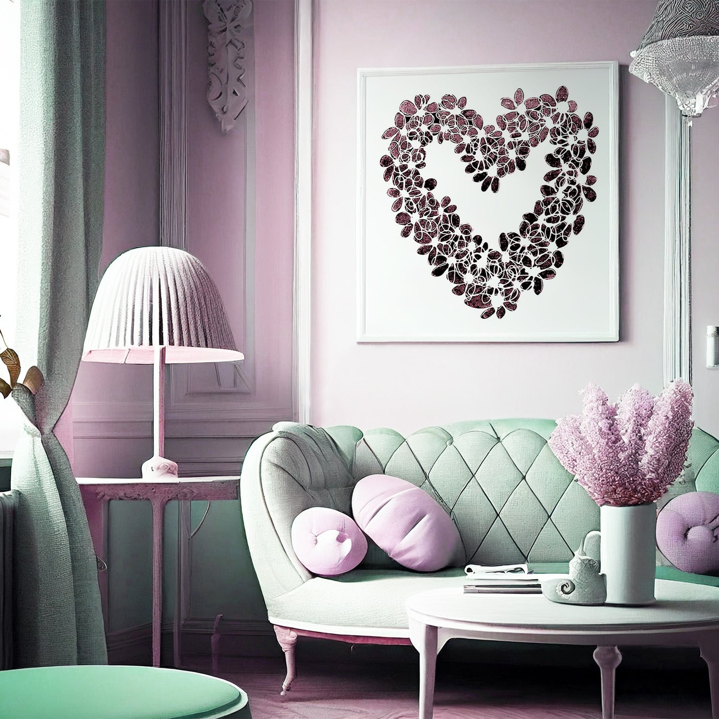 INKY PINK HEART floral art print