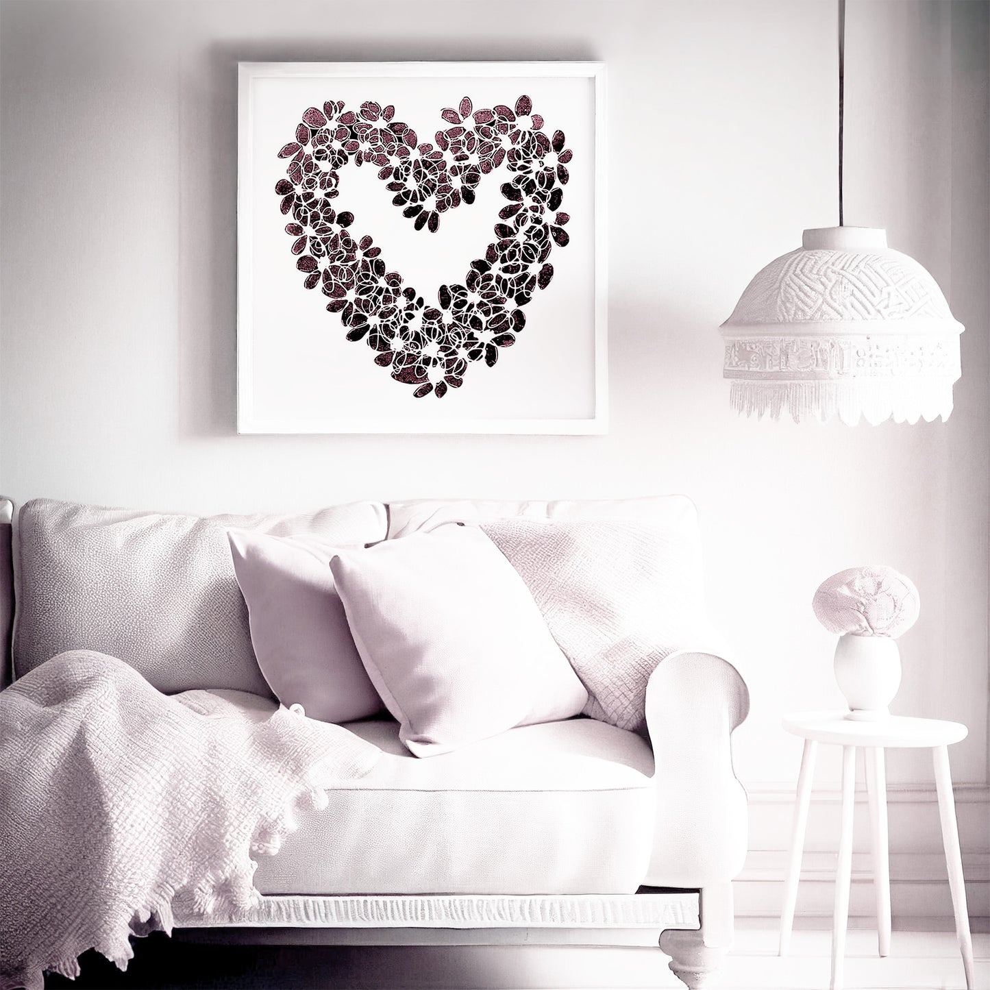 INKY PINK HEART floral art print