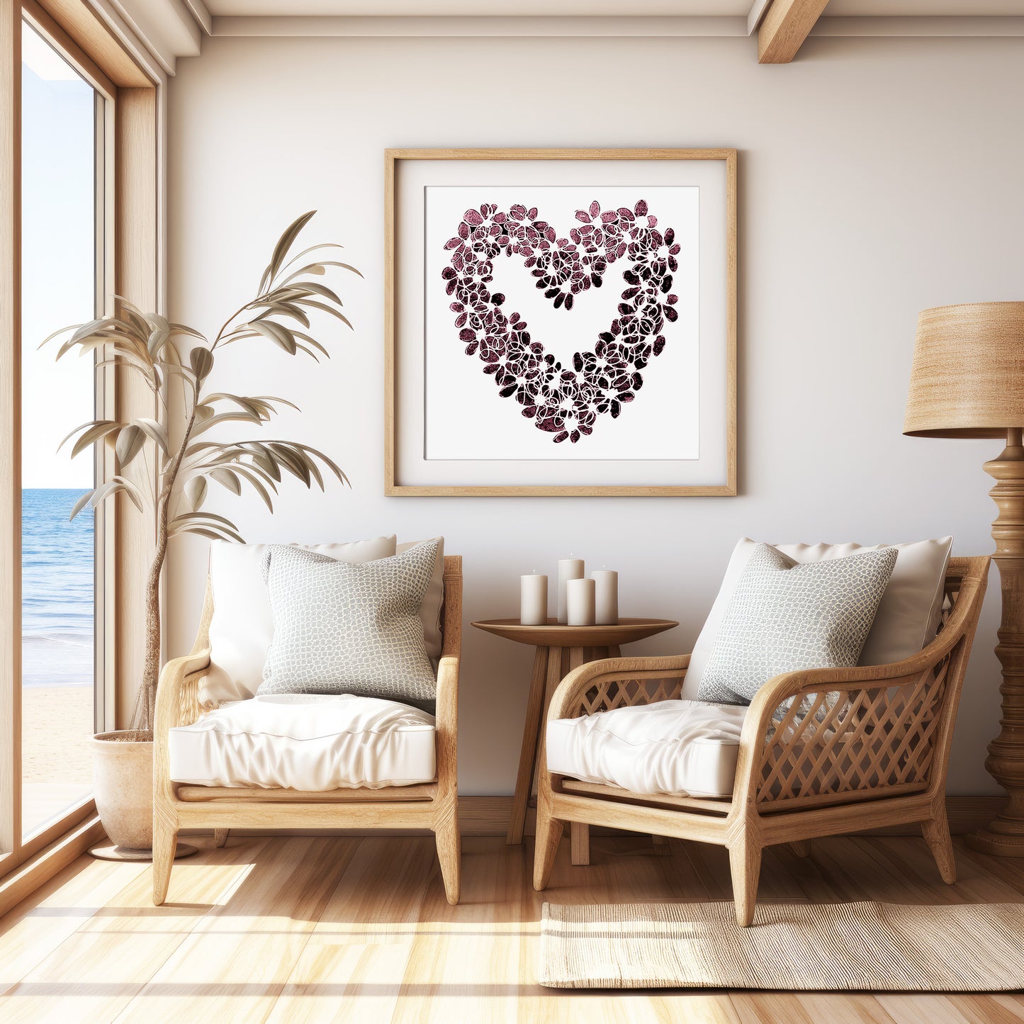 INKY PINK HEART floral art print