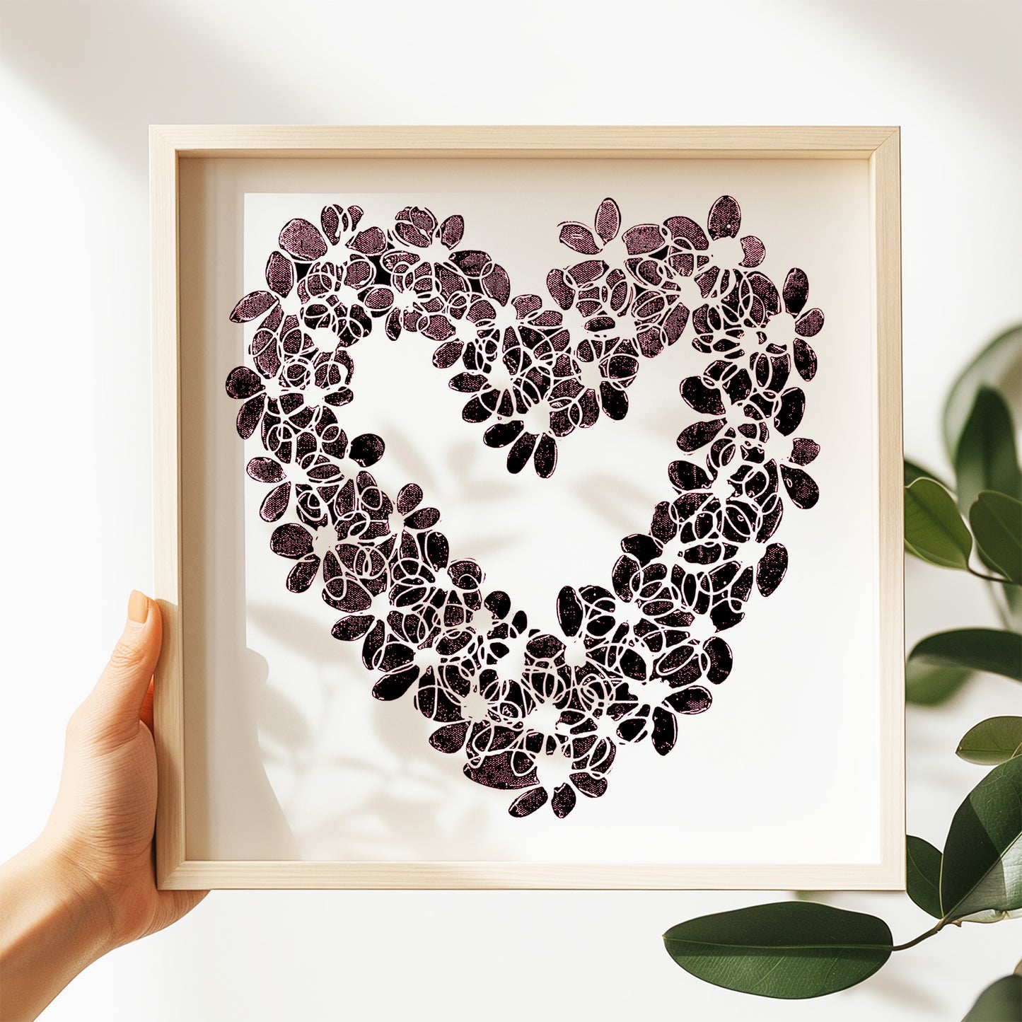 INKY PINK HEART floral art print