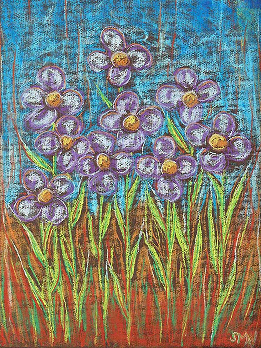 PURPLE FLOWERS ON A BLUE DAY floral art print