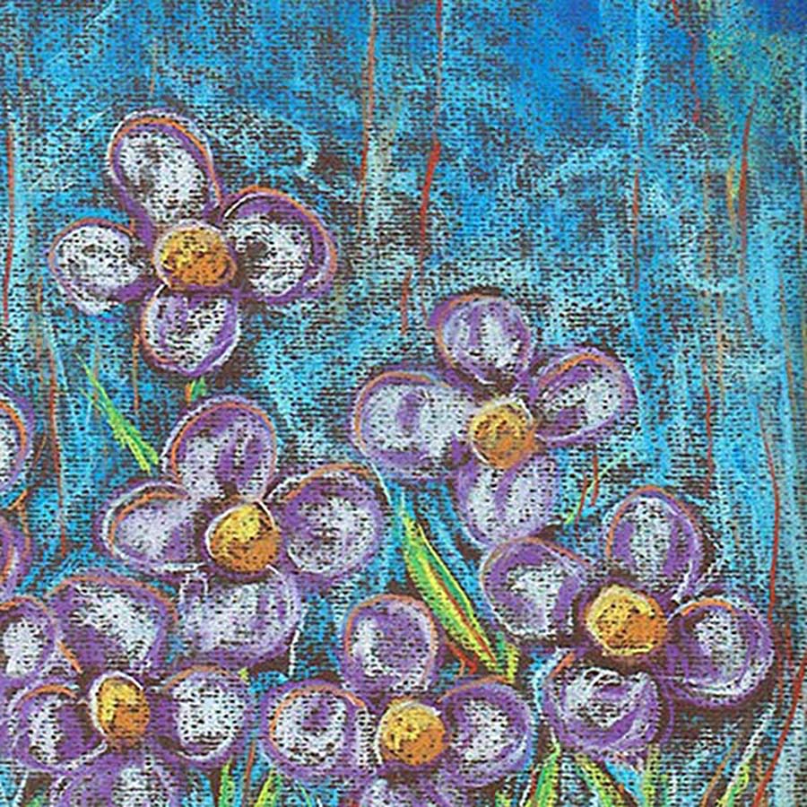 PURPLE FLOWERS ON A BLUE DAY floral art print