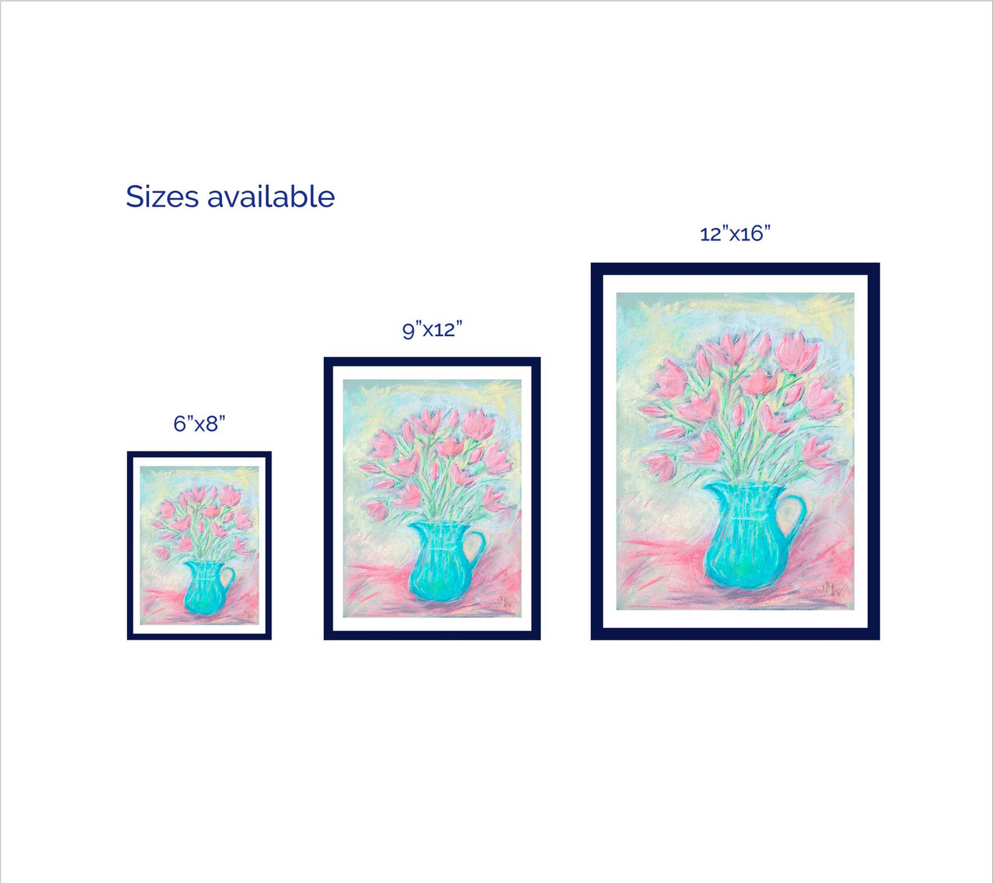 DELICATE PINK FLOWERS IN A BLUE GLASS JUG floral art print
