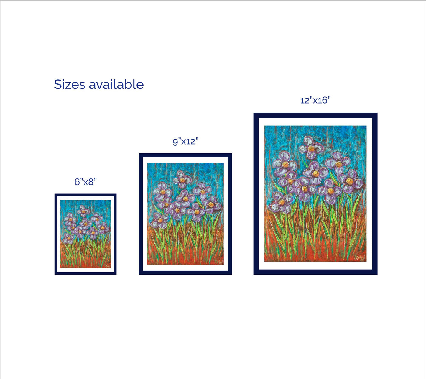 PURPLE FLOWERS ON A BLUE DAY floral art print
