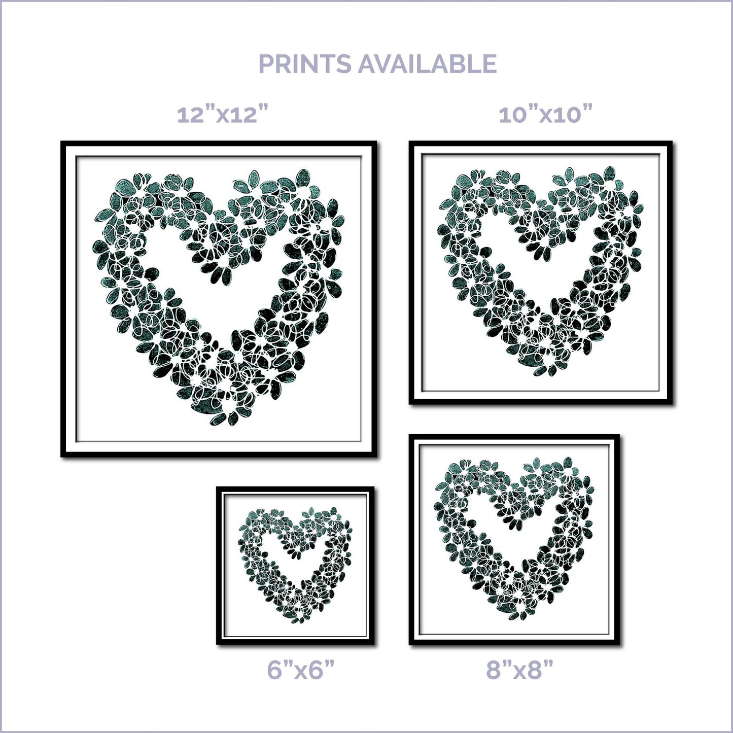 INKY TEAL HEART floral art print
