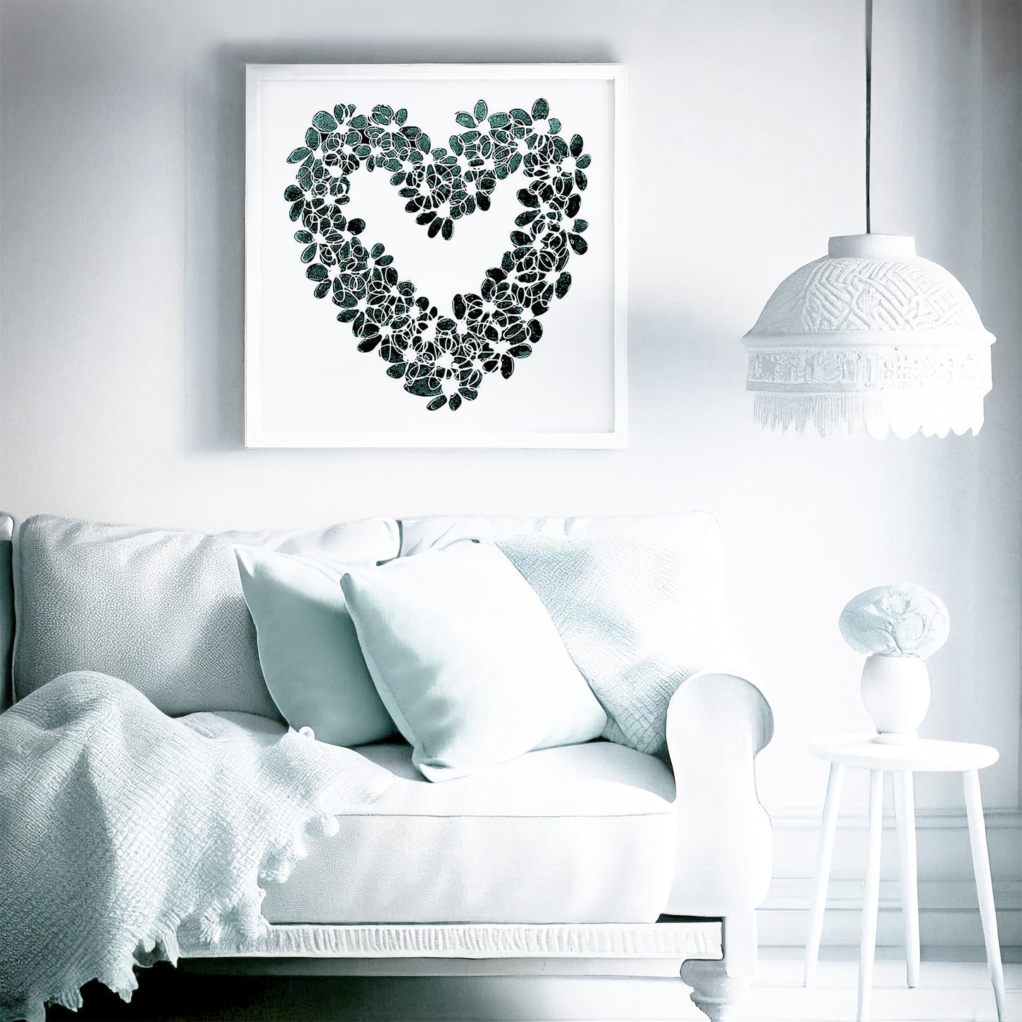 INKY TEAL HEART floral art print