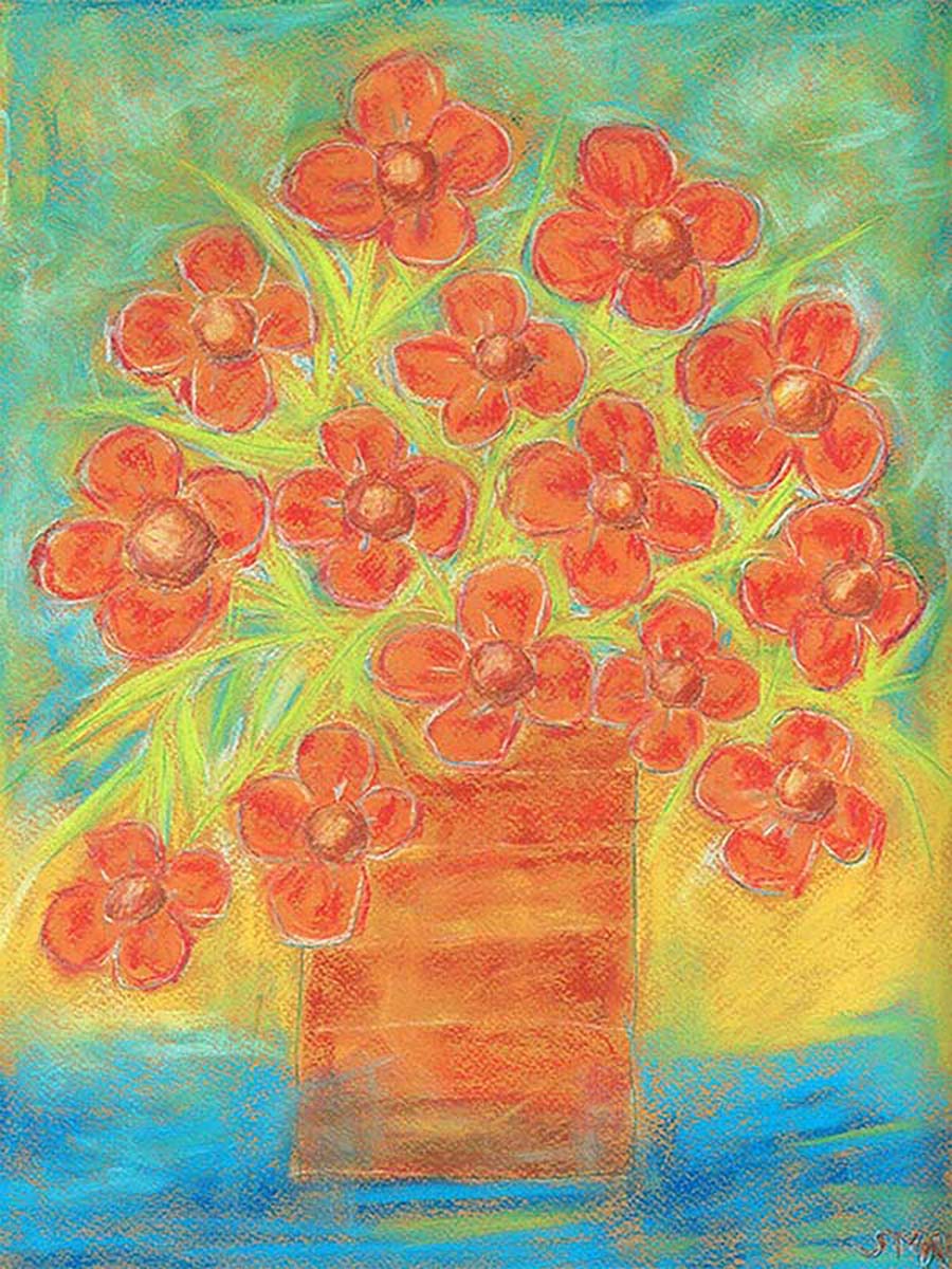 ORANGE FLOWERS IN A STRAIGHT VASE floral art print