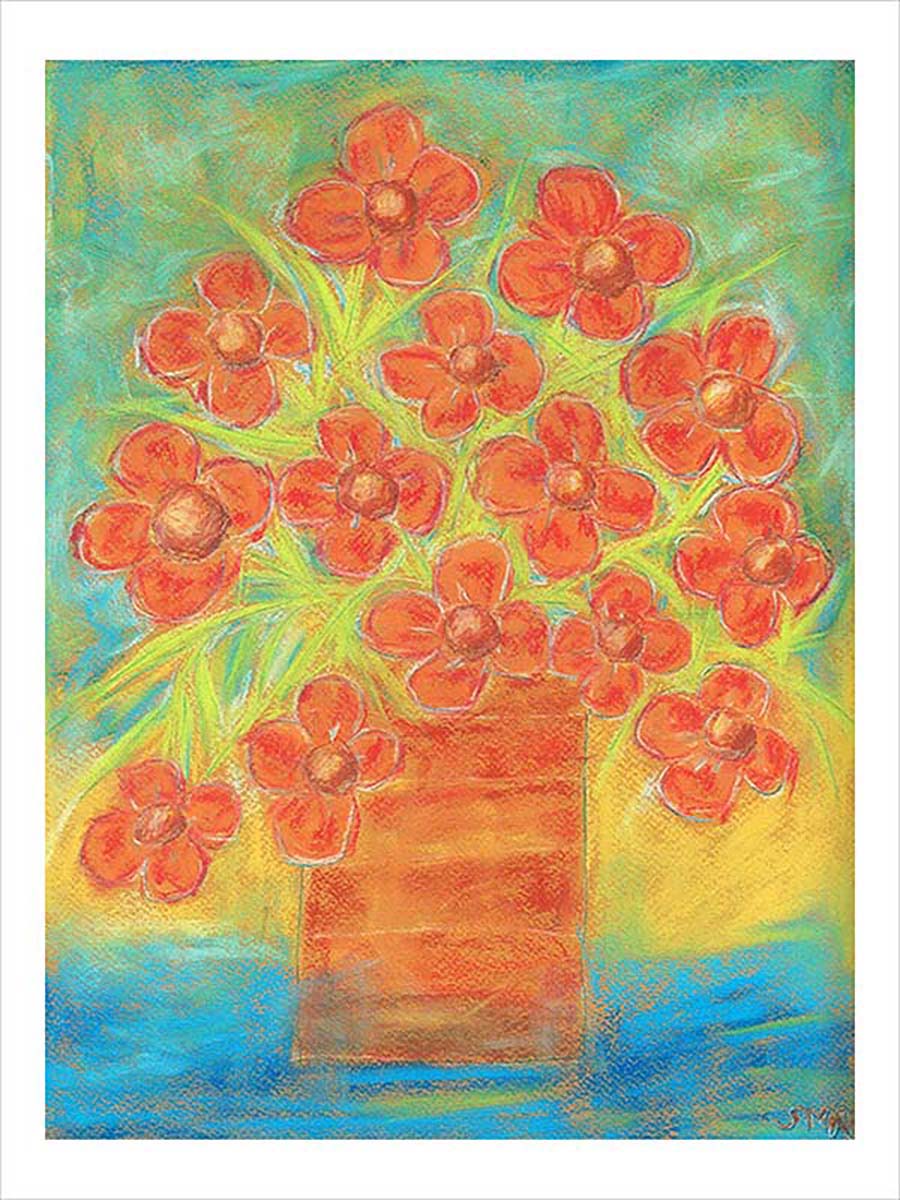 ORANGE FLOWERS IN A STRAIGHT VASE floral art print