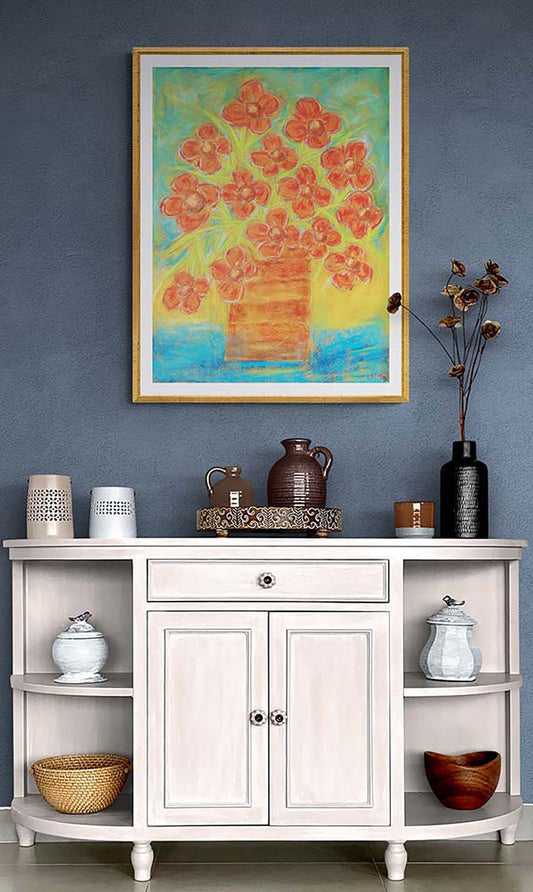 ORANGE FLOWERS IN A STRAIGHT VASE floral art print