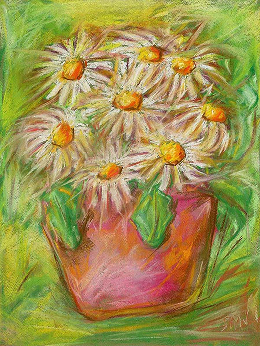 LIVELY WHITE DAISIES floral art print