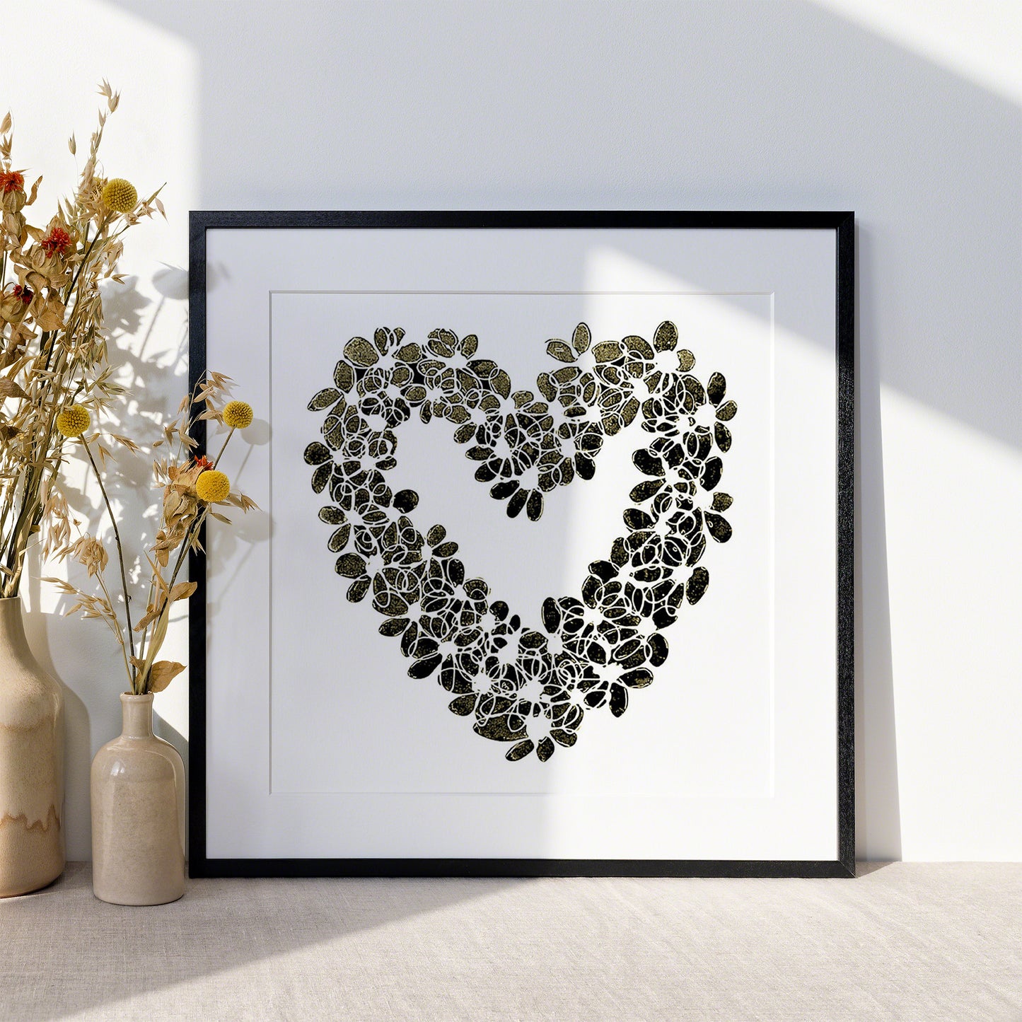 INKY YELLOW HEART floral art print