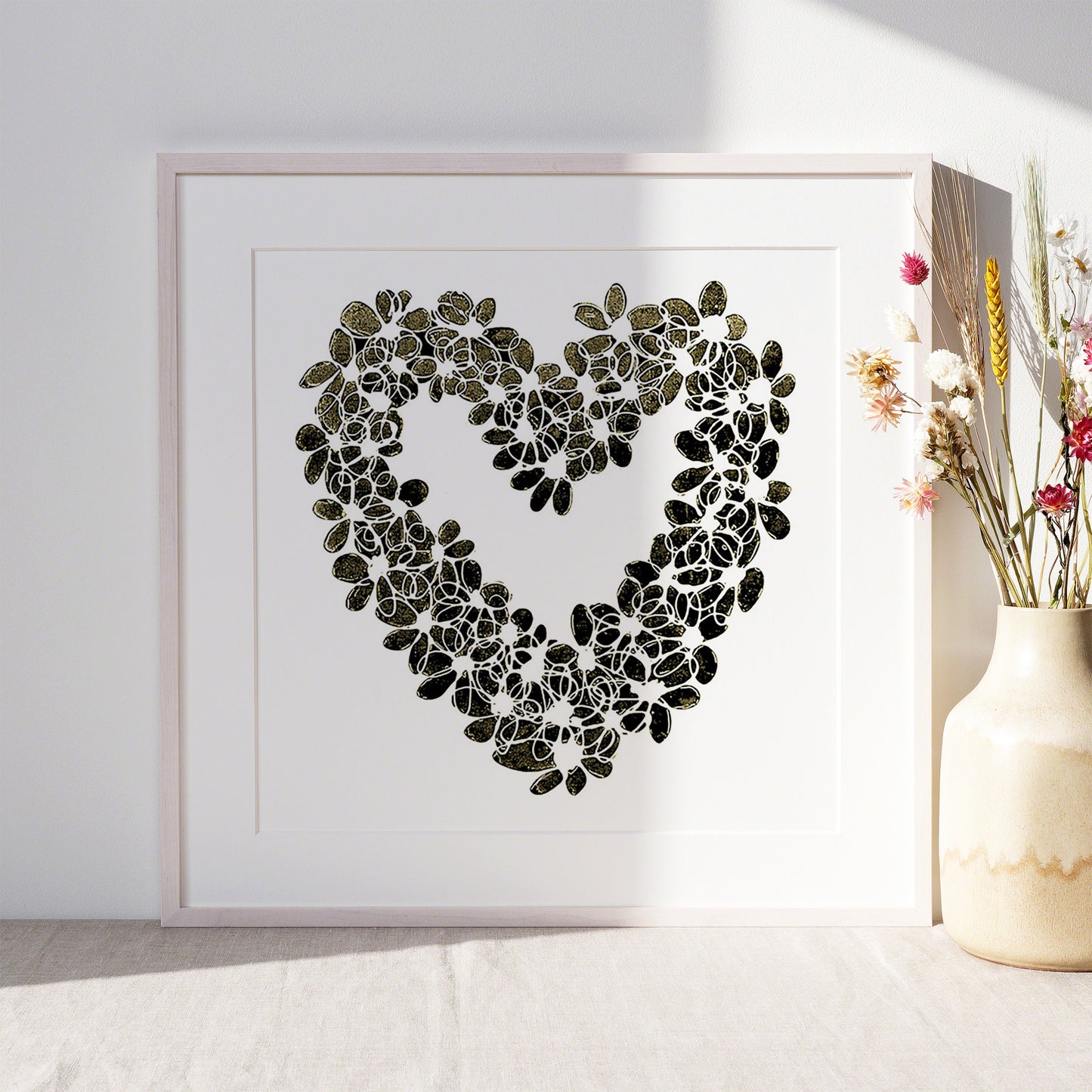 INKY YELLOW HEART floral art print